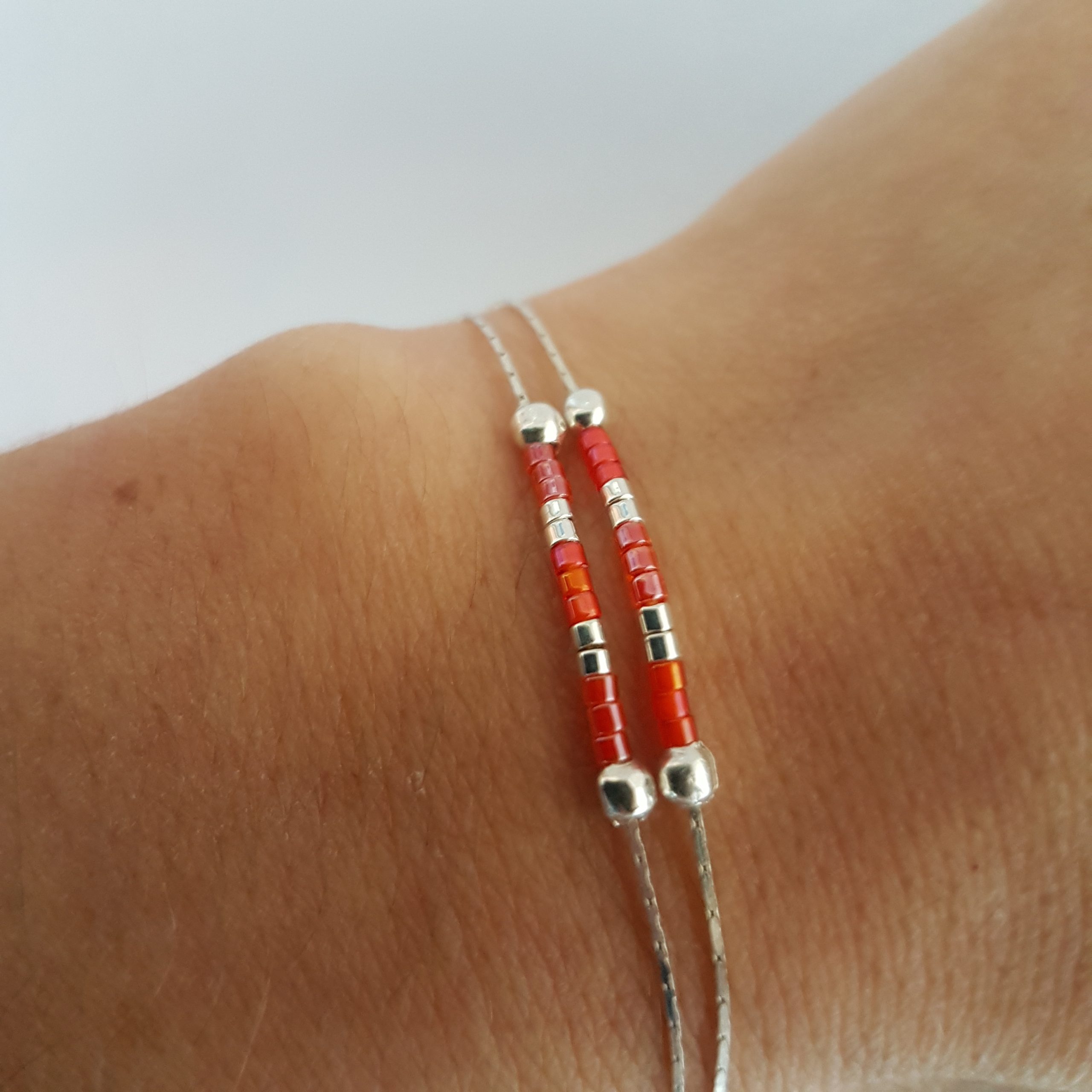 Cadeau Bijou artisanal lyon Bracelet Les petits cumulables rouge argent 925 miyuki