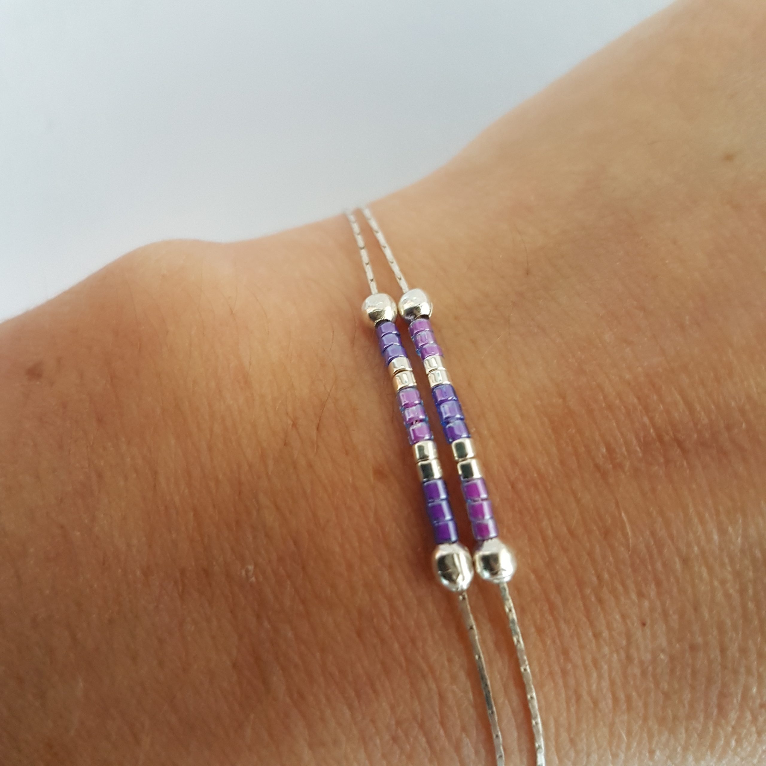 Cadeau Bijou artisanal lyon Bracelet Les petits cumulables violet argent 925 miyuki